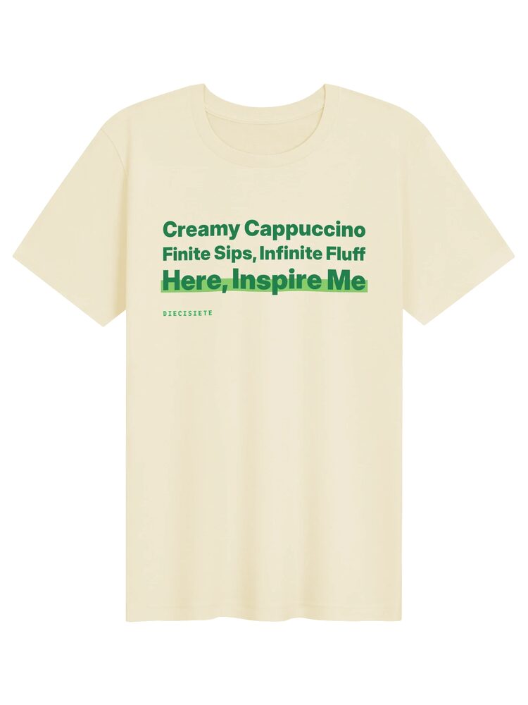 Creamy Cappuccino Green Text Tee, Natural