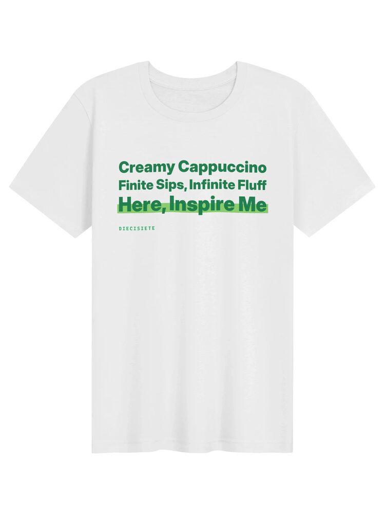 Creamy Cappuccino Green Text Tee, White