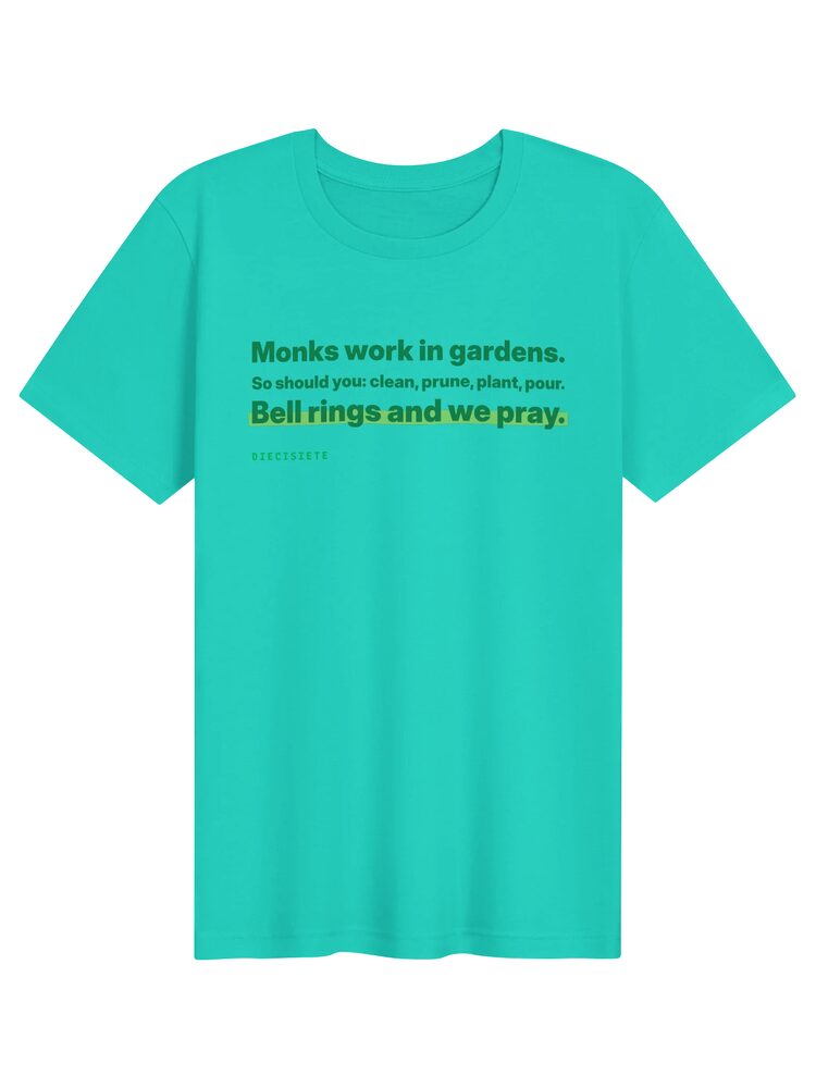 Monks Work in Gardens Tee, Teal