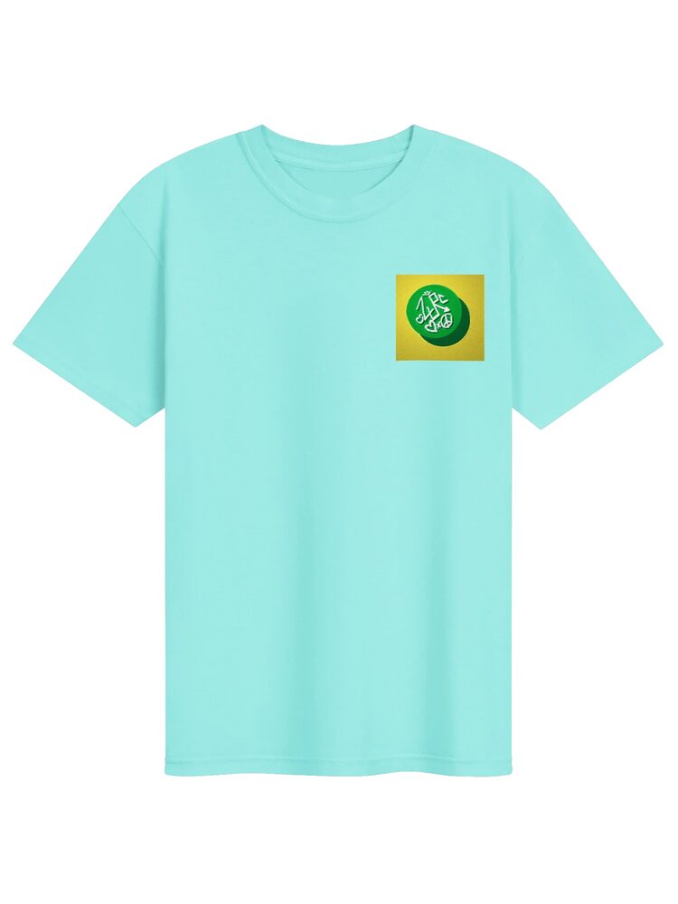 ZURC LOGO Yellow+Green Embroidered/Printed Tee, Lagoon Blue